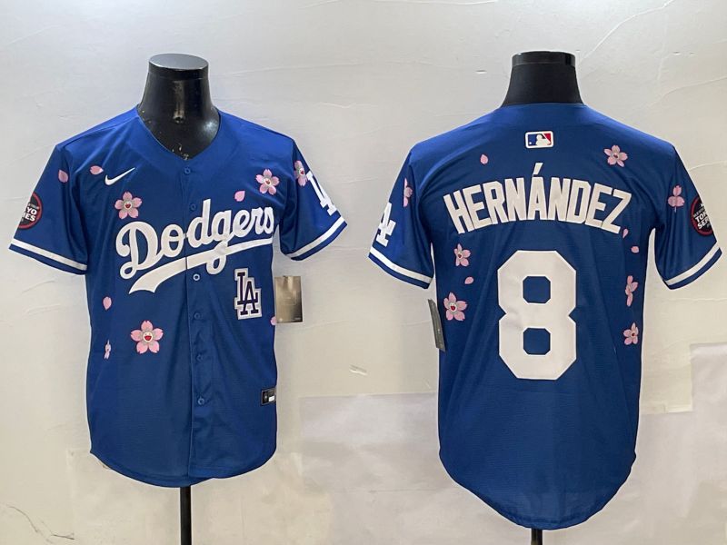 Men Los Angeles Dodgers #8 Hernandez Blue Sakura Edition 2025 Nike MLB Jersey style 9